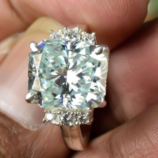 Certified Natural 4.45ct VS1 Radiant White Moissanite Ring Fine Jewelry 18K Gold Plated