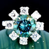 Certified 2.20ct Natural VS1/Round Cut/Blue Moissanite Ring in 18K Gold Plated Verm 18K Gold Plated