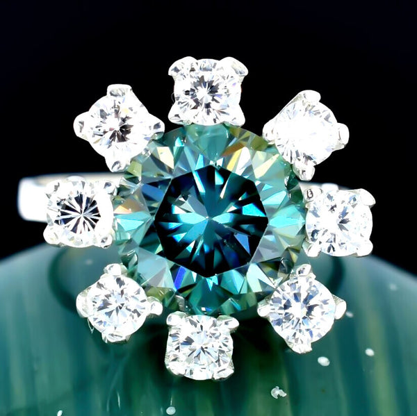 Certified 2.20ct Natural VS1/Round Cut/Blue Moissanite Ring in 18K Gold Plated Verm 18K Gold Plated