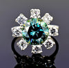 Certified 2.20ct Natural VS1/Round Cut/Blue Moissanite Ring in 18K Gold Plated Verm 18K Gold Plated
