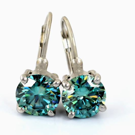 3.00 Cts Certified Blue Moissanite Dangler Earrings in Gold Vermeil - GEMHUB & CO.