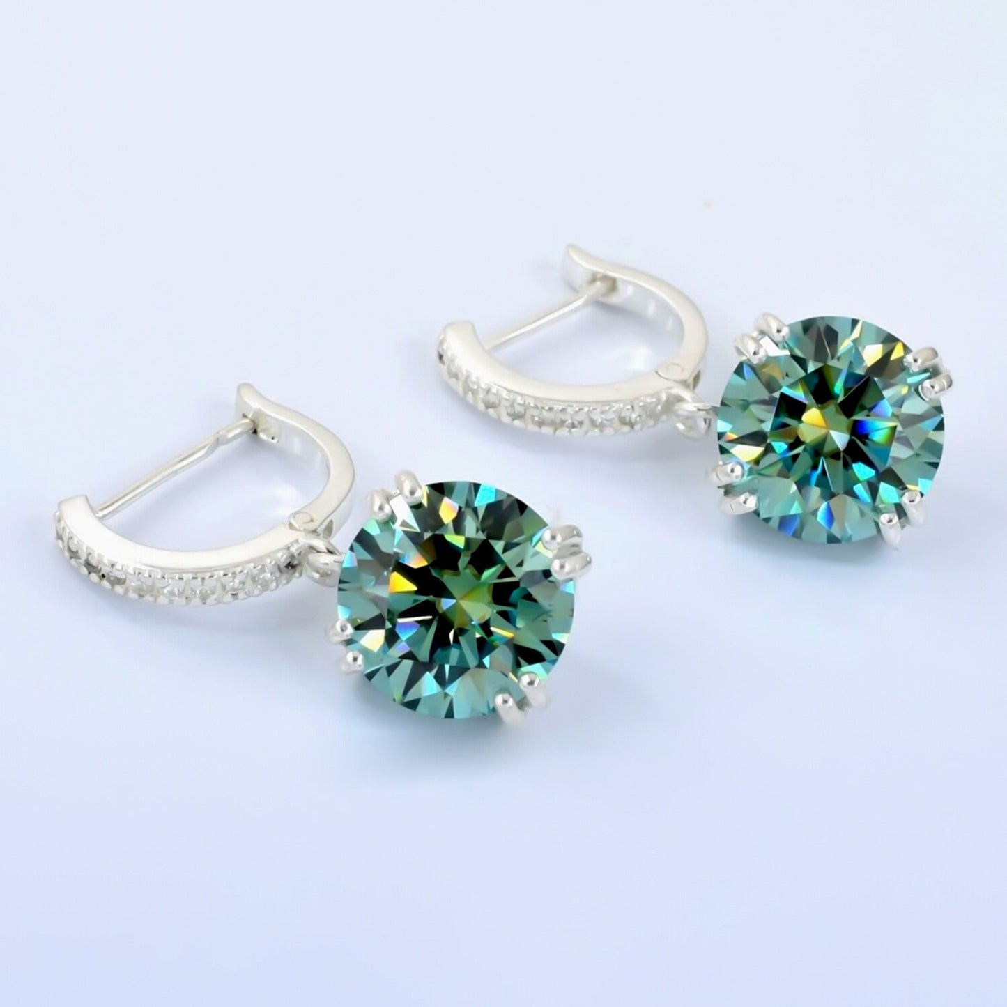 15 ct DEW Certified Blue Moissanite Dangler Earrings Gold Vermeil For Birthday