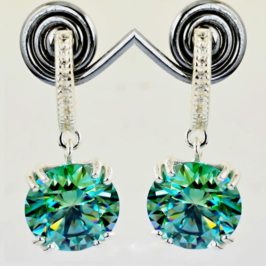 15 Ct Certified Blue Moissanite Dangler Earrings Gold Vermeil For Birthday - GEMHUB & CO.