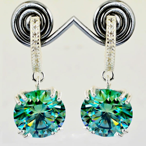 15 Ct Certified Blue Moissanite Dangler Earrings Gold Vermeil For Birthday - GEMHUB & CO.