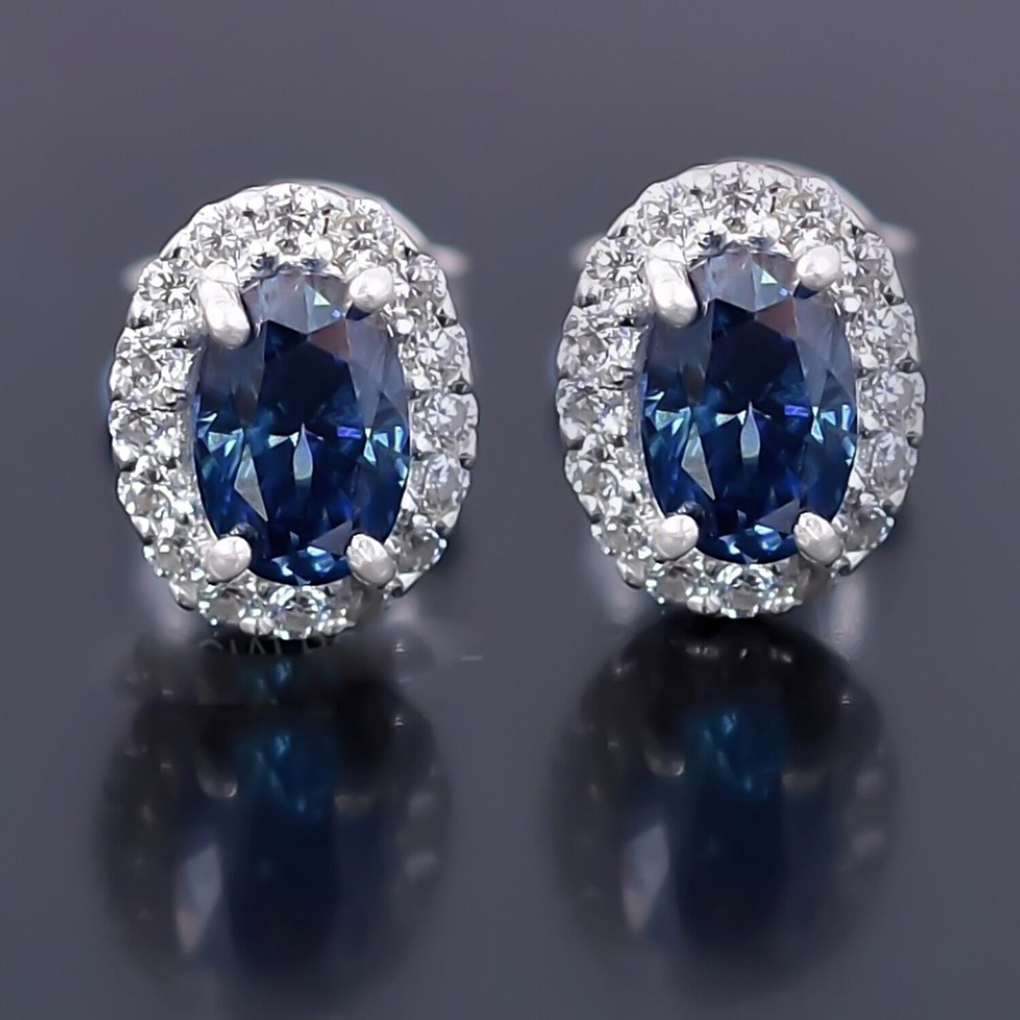 2.00 Ct Certified Blue Moissanite Stud Earrings in Gold Vermeil For Women