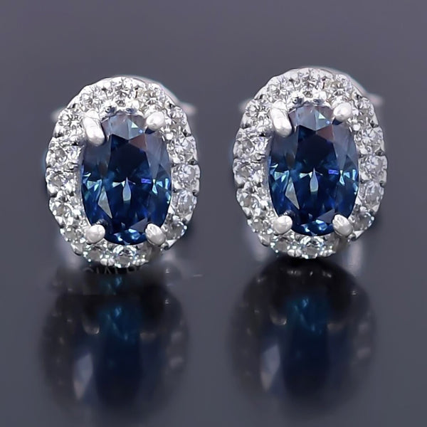 2.00 Ct Certified Blue Moissanite Stud Earrings in Gold Vermeil For Women