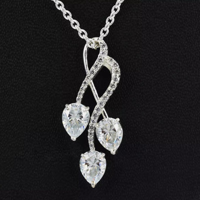 3.35 Ct Certified Pear Cut White Moissanite Pendant In Vermeil 925 Silver