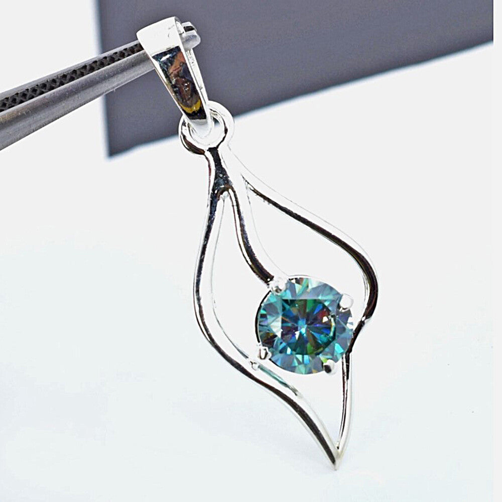 Stunning 1.40 Ct Certified Blue Moissanite Pendant In Gold Vermeil - View 2 - GEMHUB & CO.