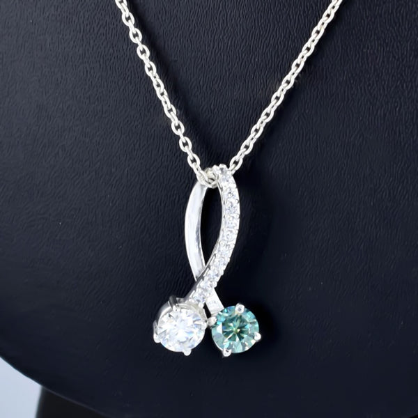 2.40 Ct Certified Round White & Blue Moissanite Pendant In 18K Gold Plated
