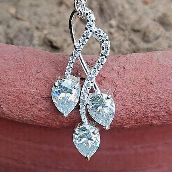 3.35 Ct Certified Pear Cut White Moissanite Pendant In 18K Gold Plated
