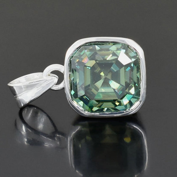 7Ct Certified Blue Moissanite Solitaire Asscher Cut Pendant In Gold Vermeil - View 2 - GEMHUB & CO.