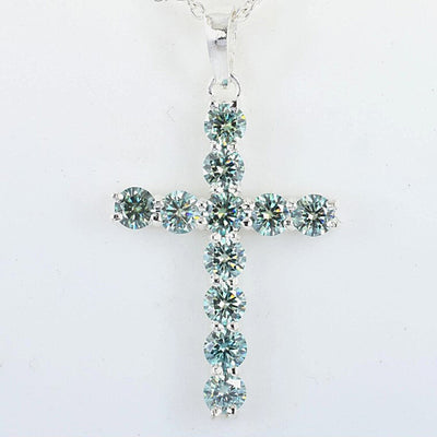 3.00 Ct Certified Round Cut Blue Moissanite Cross Vermeil 925 Silver Pendant