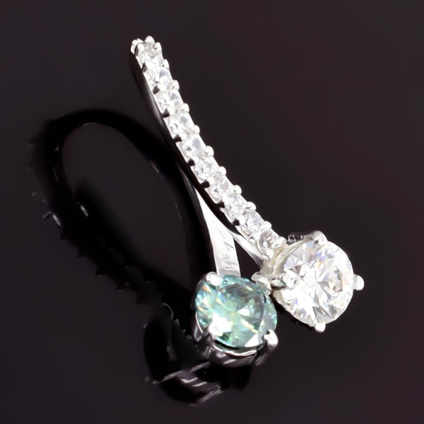 2.40 Ct Certified Round White & Blue Moissanite Pendant In 18K Gold Plated