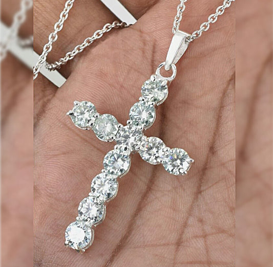 11 Ct Certified White Moissanite Cross Pendant In Vermeil 925 Silver For Love - GEMHUB & CO.