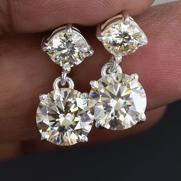 7 Ct Certified Champagne Moissanite Solitaire Earrings In Gold Vermeil