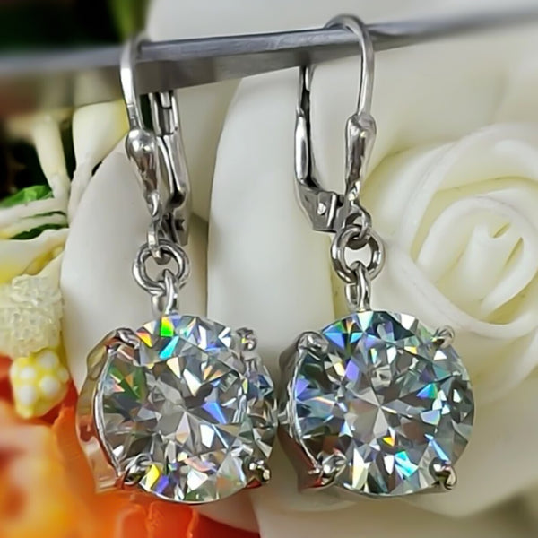 7.30 ct DEW White Moissanite Solitaire Dangler Earrings In Gold Vermeil