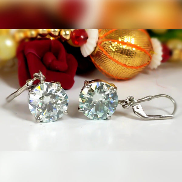 7.30 ct DEW White Moissanite Solitaire Dangler Earrings In Gold Vermeil