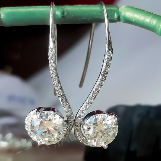 Certified 4Ct Round Cut F VS1 White Solitaire Moissanite Earrings Gold Vermeil - GEMHUB & CO.