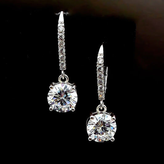 5Ct Round Cut White Moissanite Solitaire Dangler Earrings In Gold Vermeil - GEMHUB & CO.