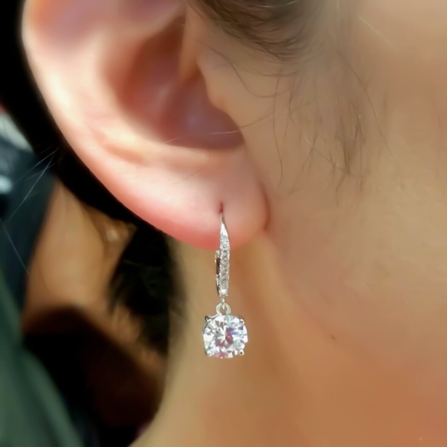 5 ct DEW Round Cut White Moissanite Solitaire Dangler Earrings In Gold Vermeil