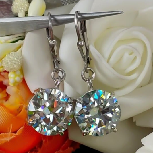 7.30 Ct White Moissanite Solitaire Dangler Earrings In Gold Vermeil - GEMHUB & CO.