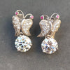 Certified 5 Ct White Moissanite Butterfly Designer Studs Earrings Gold Vermeil