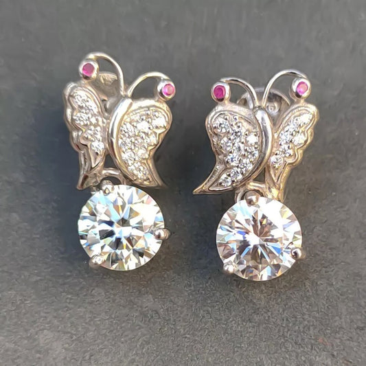 Certified 5 Ct White Moissanite Butterfly Designer Studs Earrings Gold Vermeil