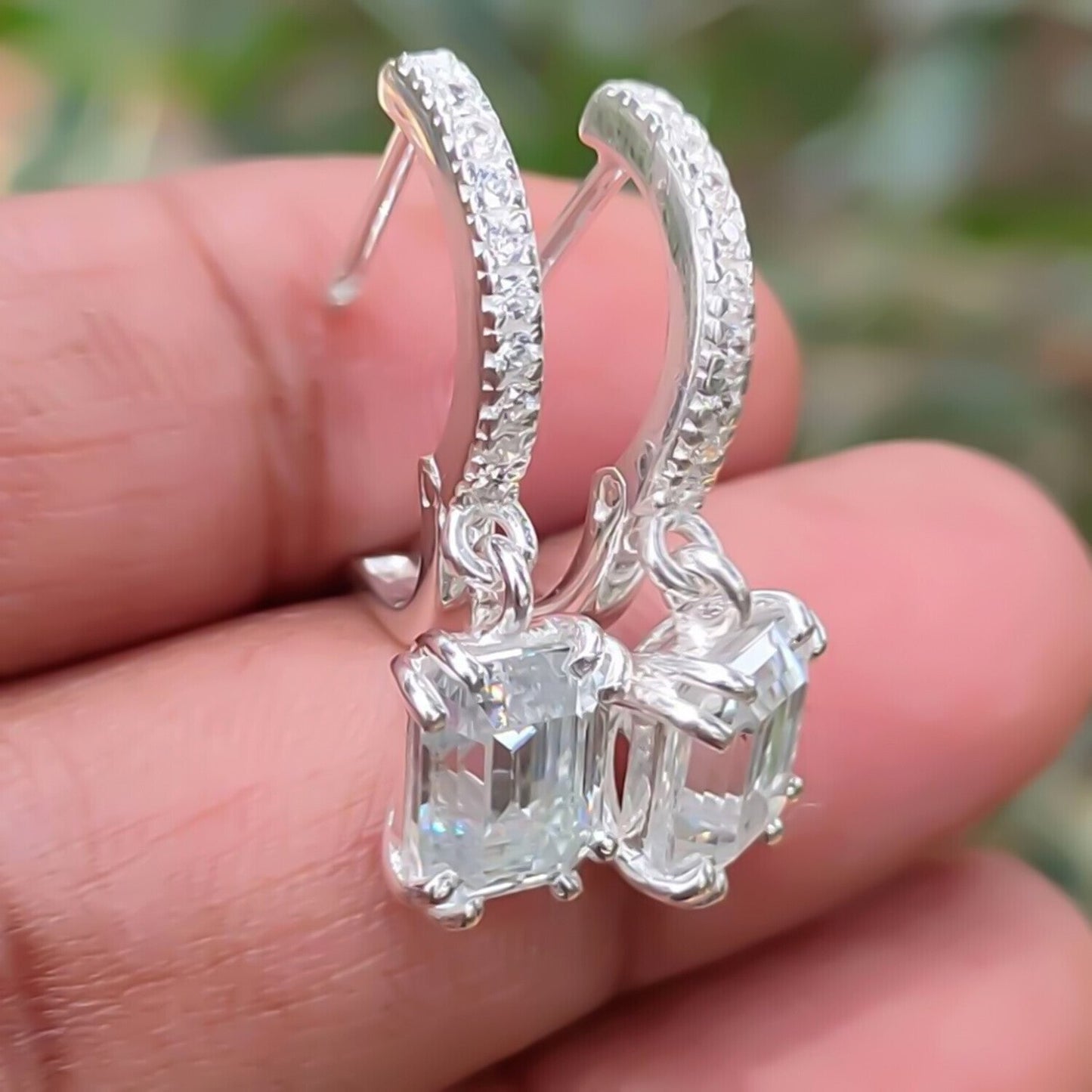 5Ct White Moissanite Solitaire Earrings With Accents In Gold Vermeil
