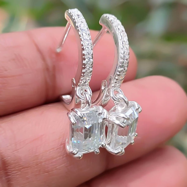 5Ct White Moissanite Solitaire Earrings With Accents In Gold Vermeil