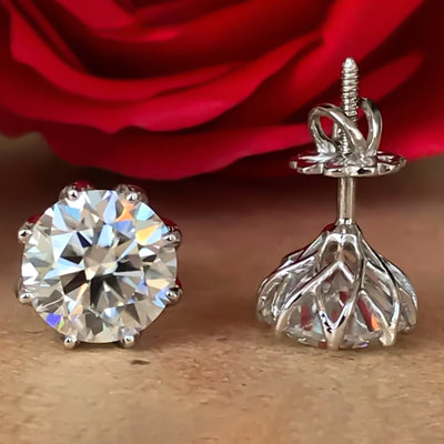 12.00 Ct Certified Round Cut Moissanite Studs Earrings In Gold Vermeil