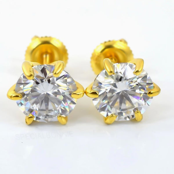 4.00 Ct Certified White Moissanite Studs In Yellow Gold Finish Gold Vermeil