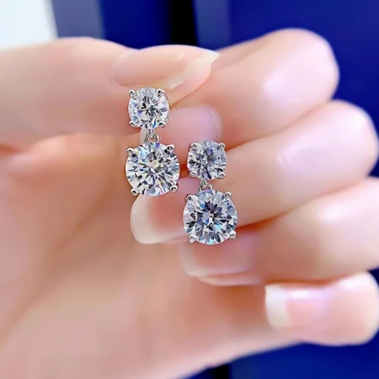 Certified 6.00 Ct White Moissanite Designer Dangler Earrings in Gold Vermeil