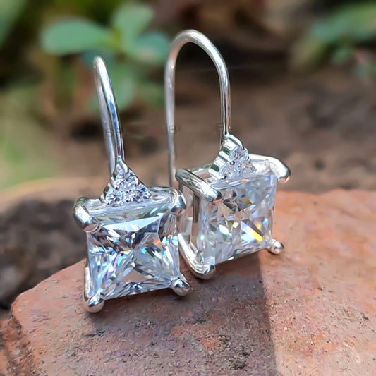5.50 Ct Certified Princess Cut Moissanite Dangler Earrings In Gold Vermeil
