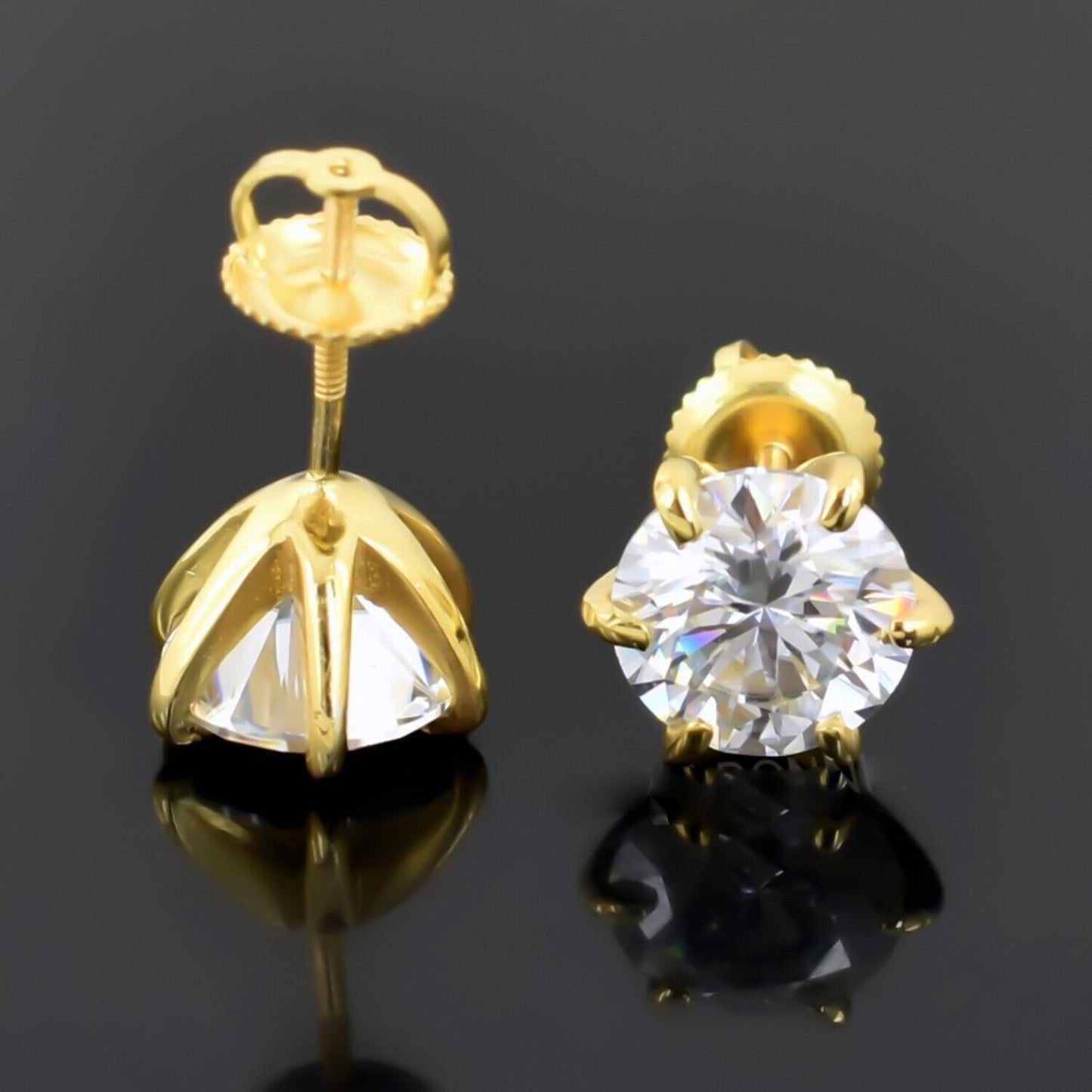 4.00 Ct Certified White Moissanite Studs In Yellow Gold Finish Gold Vermeil