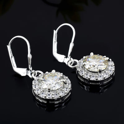 4 Ct Certified White Moissanite Solitaire Dangler Earrings In Gold Vermeil