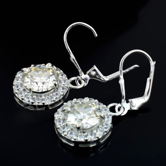 4 Ct Certified White Moissanite Solitaire Dangler Earrings In Gold Vermeil