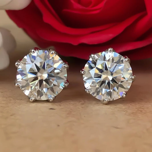 12.00 Ct Certified Round Cut Moissanite Studs Earrings In Gold Vermeil