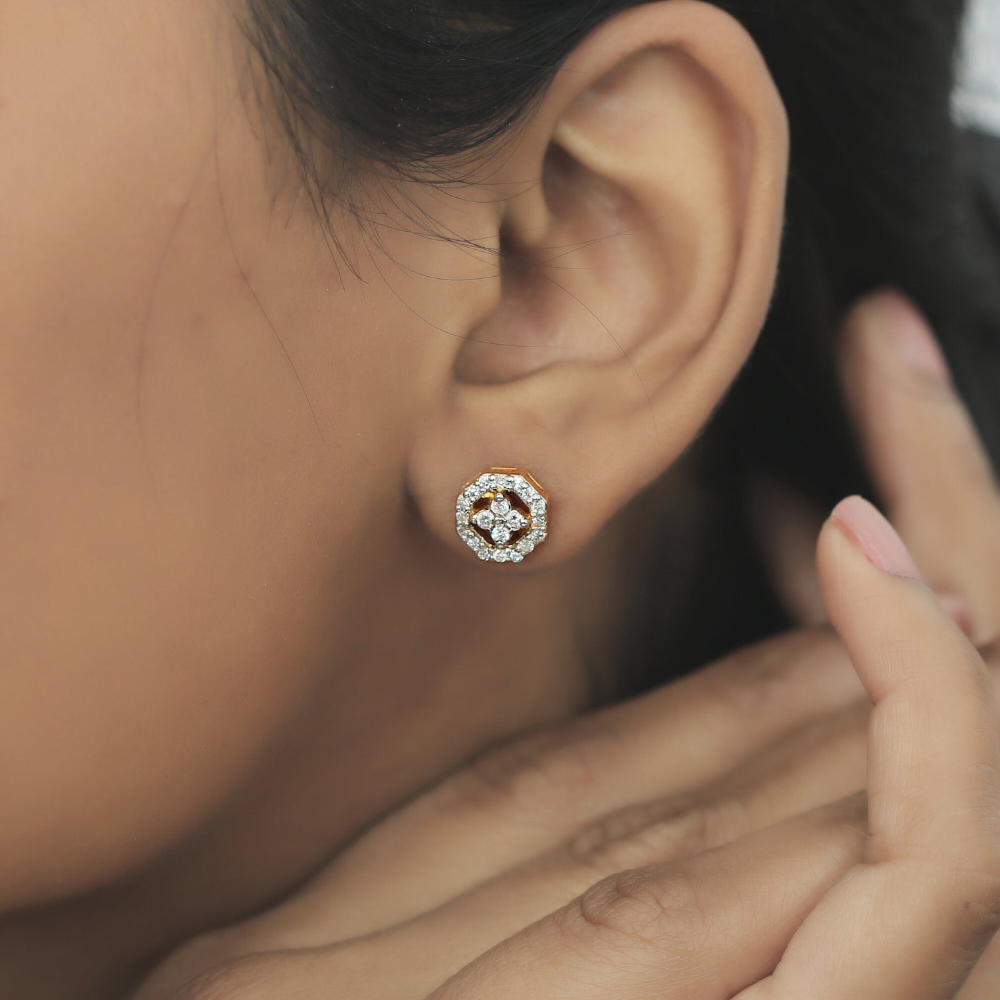 Certified 18K Yellow Gold Diamond Stud Earrings 0.48 Ct. for Women - view 3