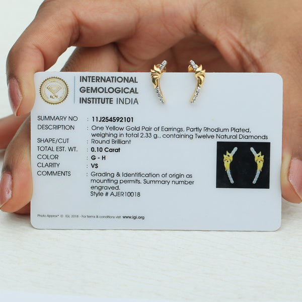 IGI Certified Stud Earrings in 18K Yellow Gold with Natural Diamond 0.10 Ct. - view 4