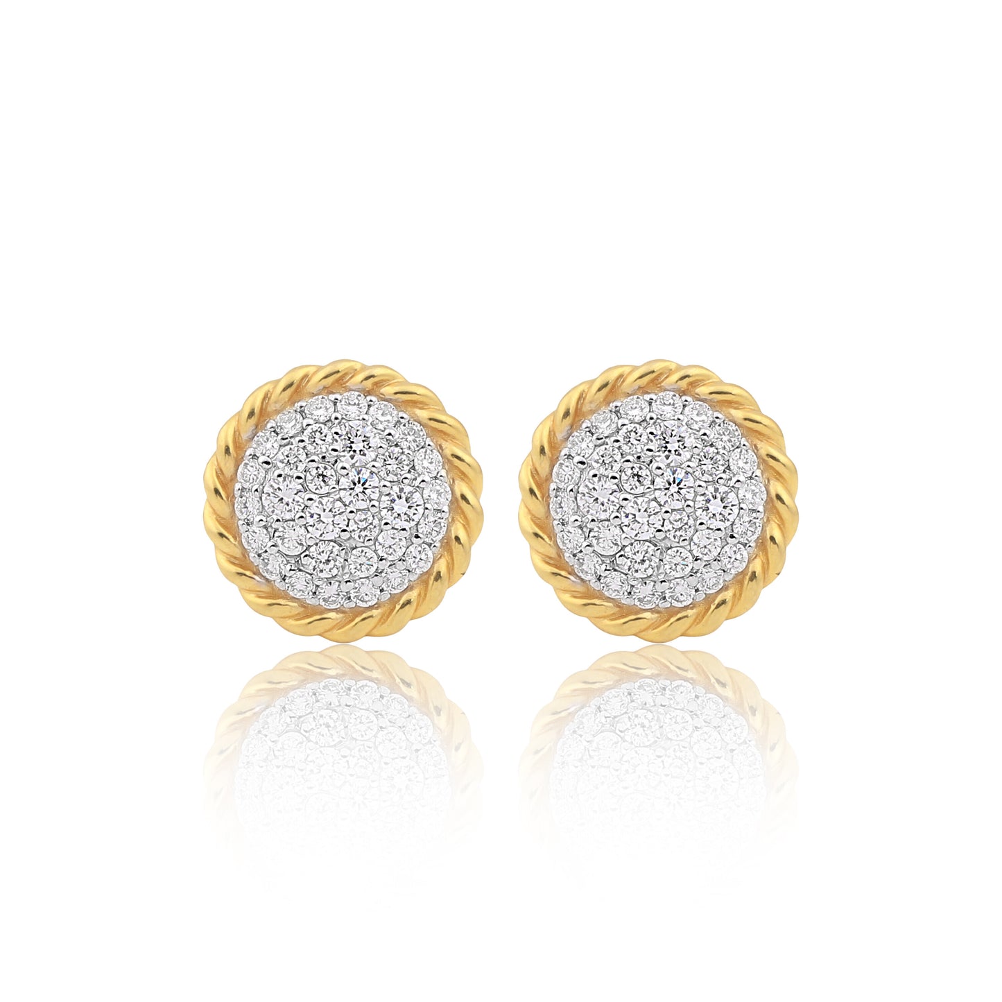 0.99 Ct Natural Diamond Stud Earrings G-H VS Round Brilliant 18K Gold Tops
