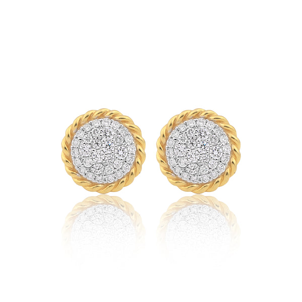 0.99 Ct Natural Diamond Stud Earrings G-H VS Round Brilliant 18K Gold Tops