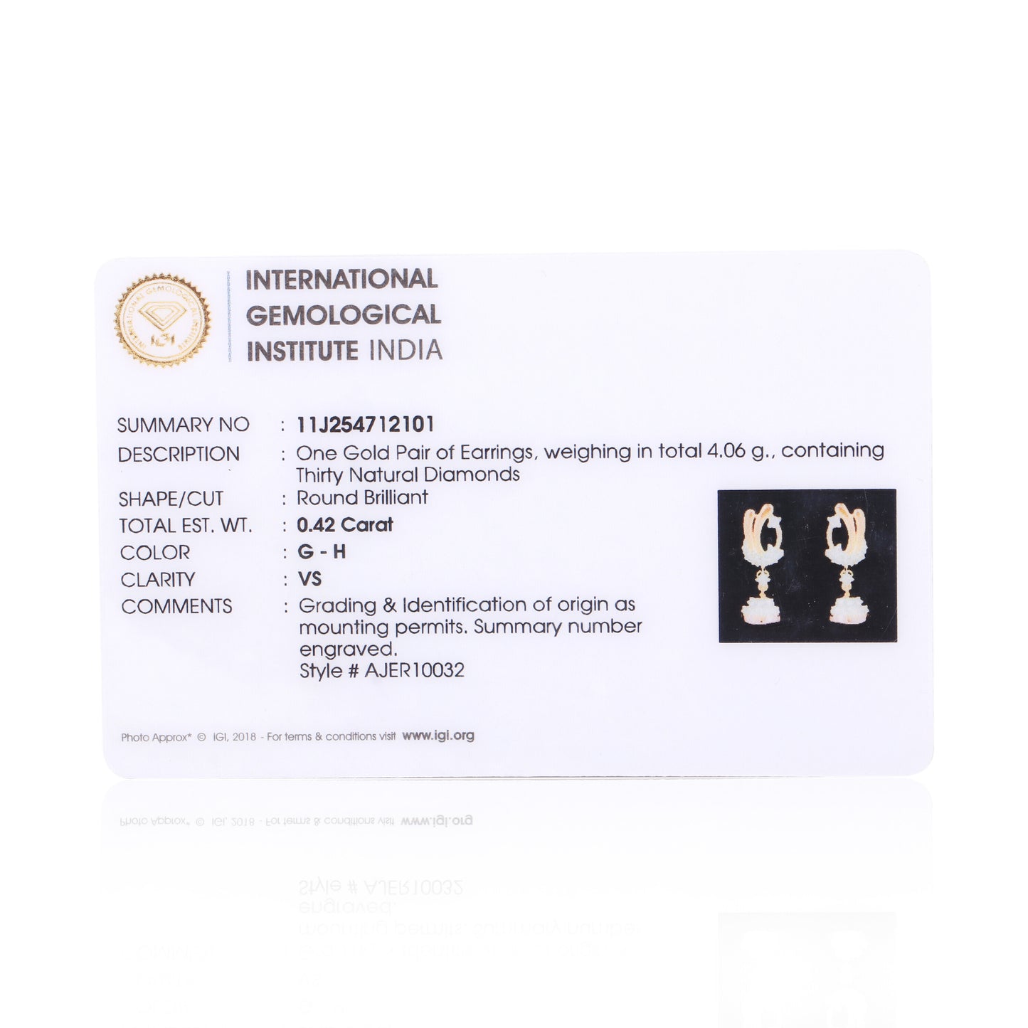 IGI Certified 0.42 Ct Diamond Stud Earrings 18k Gold Tops For Jewelry