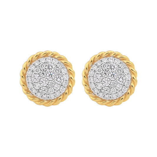 0.99 Ct Natural Diamond Stud Earrings G-H VS Round Brilliant 18K Gold Tops