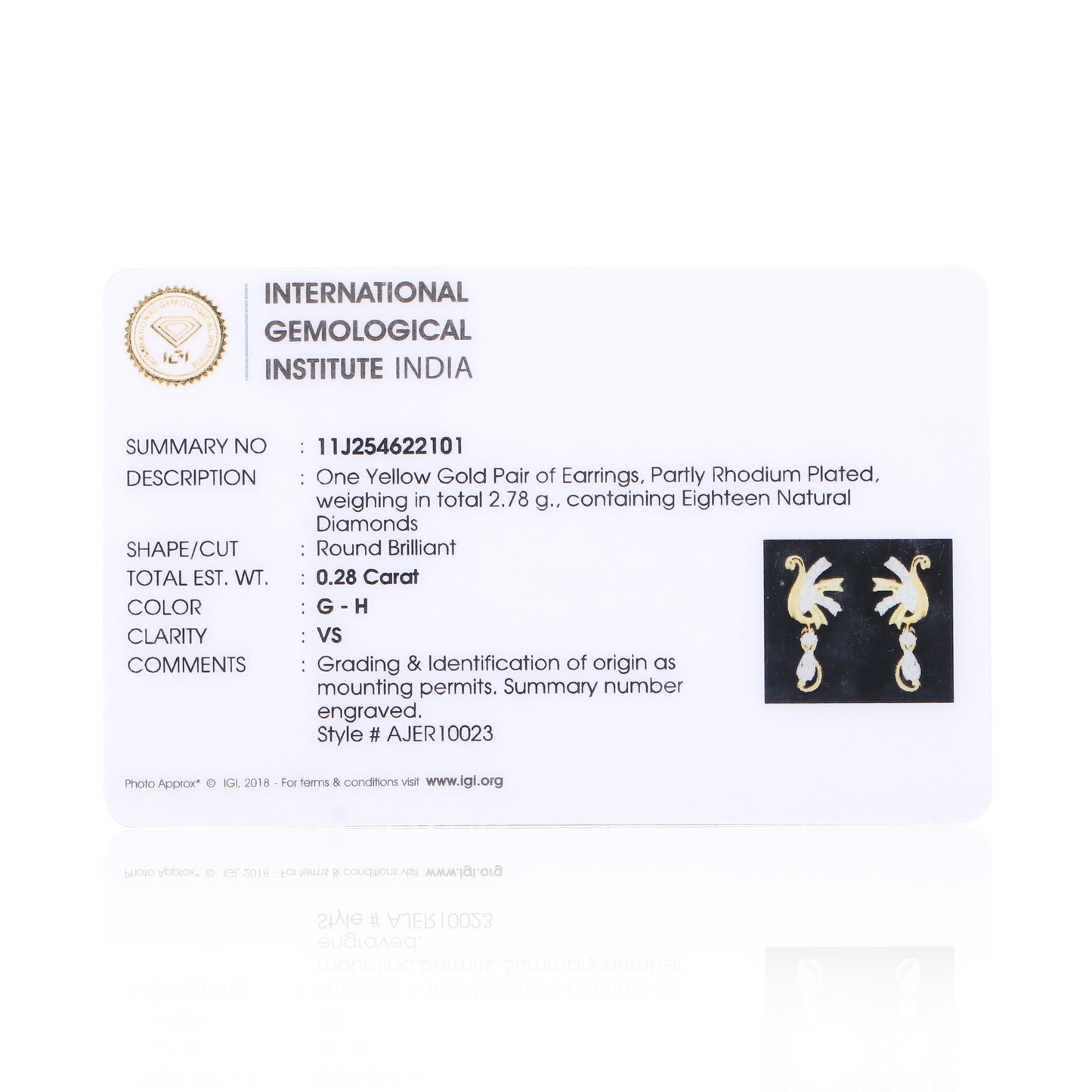 IGI Certified 0.28 Ct Diamond Stud Earrings G-H VS Brilliant Cut Tops
