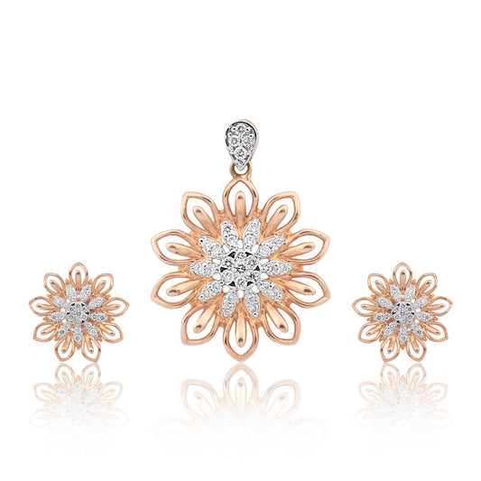 IGI Certified Diamond Pendant Necklace Set 0.71 CT 18K Gold Natural Diamonds