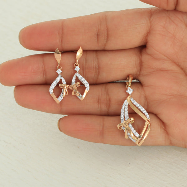 0.94 Ct Natural Diamond Pendant Set 18K Gold G-H-I VS Jewelry for Women - view 2