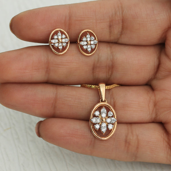 0.58 Ct.18KT Rose Gold Pendant And Earrings Set with  Natural Diamonds, IGI Cert - view 2