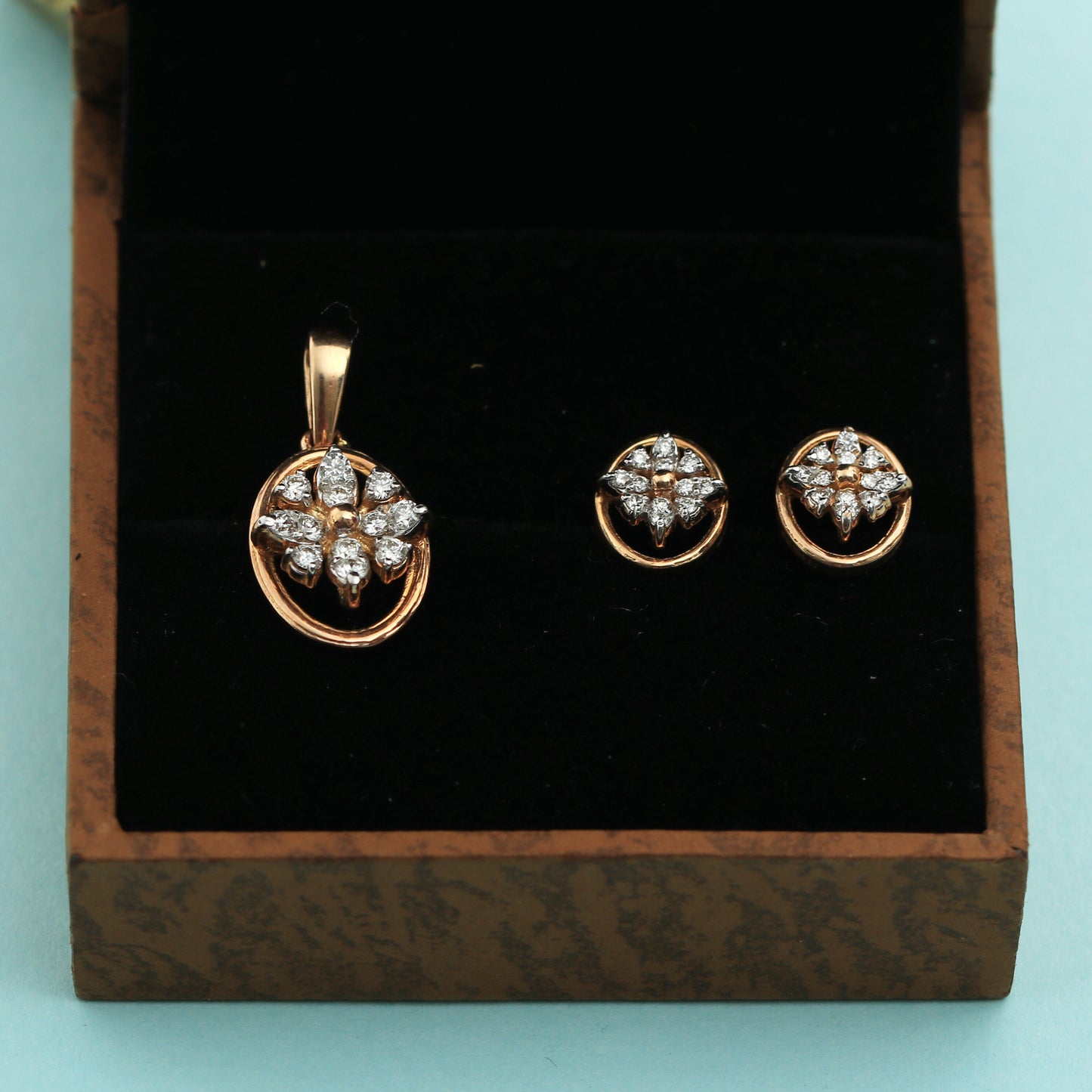 0.58 Ct.18KT Rose Gold Pendant And Earrings Set with  Natural Diamonds, IGI Cert - view 3