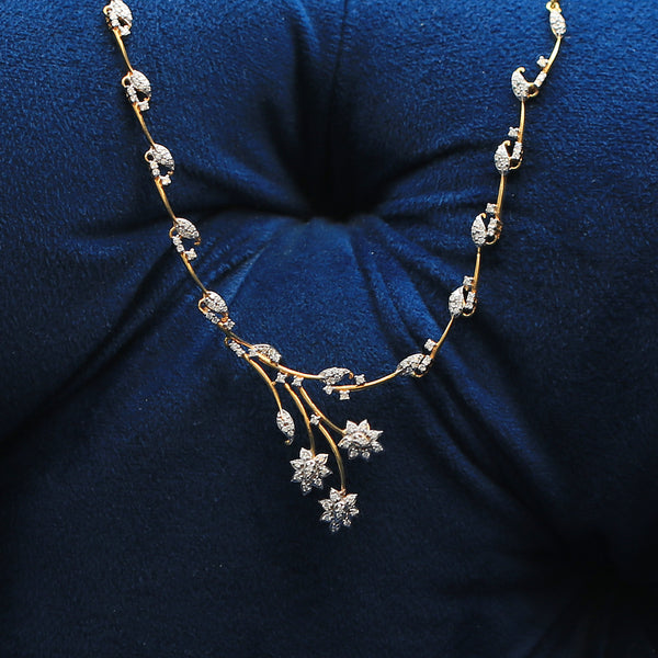 Natural Diamond Necklace Set with Earrings 18K Yellow Gold 1.60 Ct IGI Certified