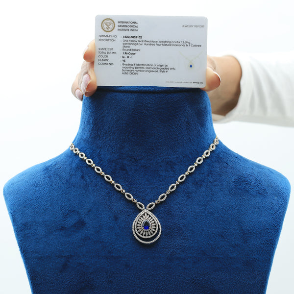2.95 Ct. IGI Certified Natural Diamond Necklace Set 18K Yellow Gold Earrings